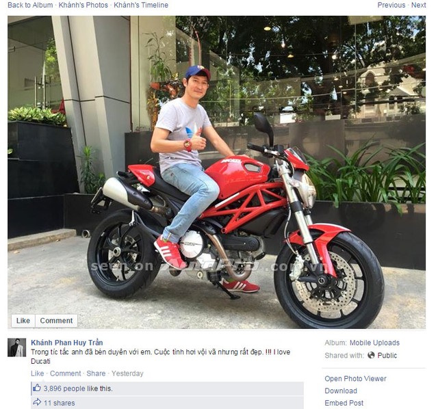Dien vien Huy Khanh cung chiec Ducati Monster 796 ABS vua moi tau