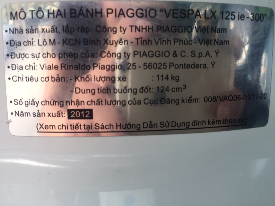 Ban Vespa Lx 125ie doi moi 2012 trang chinh chu nu nguyen ban bien HN