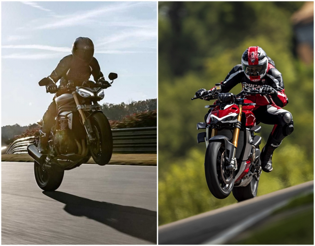 Triumph Speed Triple 1200 RS 2021 va Ducati Streetfighter V4 S tren ban can thong so