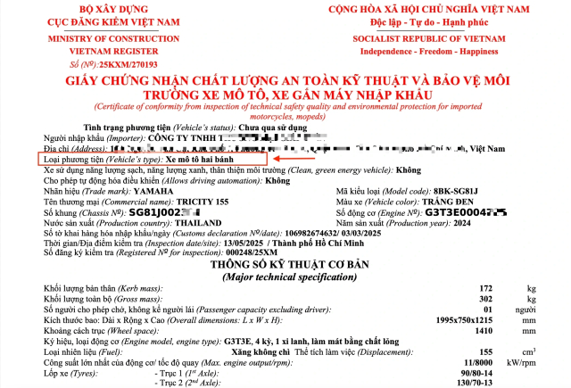 Tricity 155 da ve Viet Nam Xe co 3 banh nhung lai dung bang lai 2 banh ban tin khong - 8